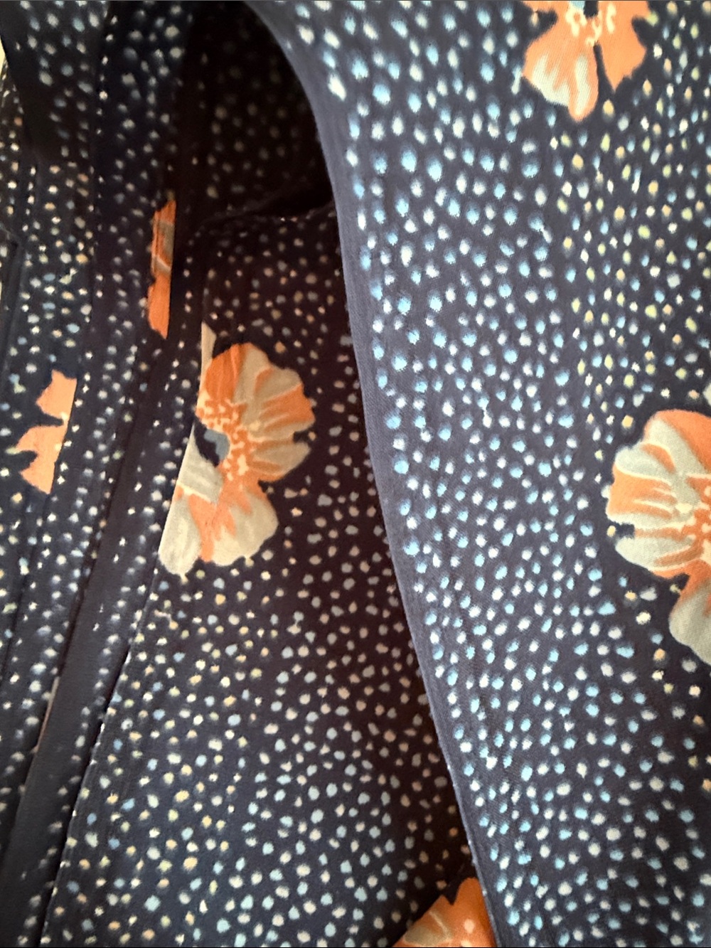 Vintage 1980s Floral Dot Stripe Fabric Navy Peach Blue 5 Yards x 44” Apparel - Picture 11 of 11